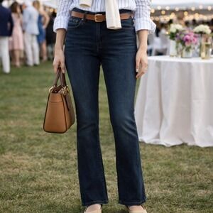 Tokyo‎ Darling High Waisted Flare Jeans Dark Indigo Wash Womens Flare Leg Denim